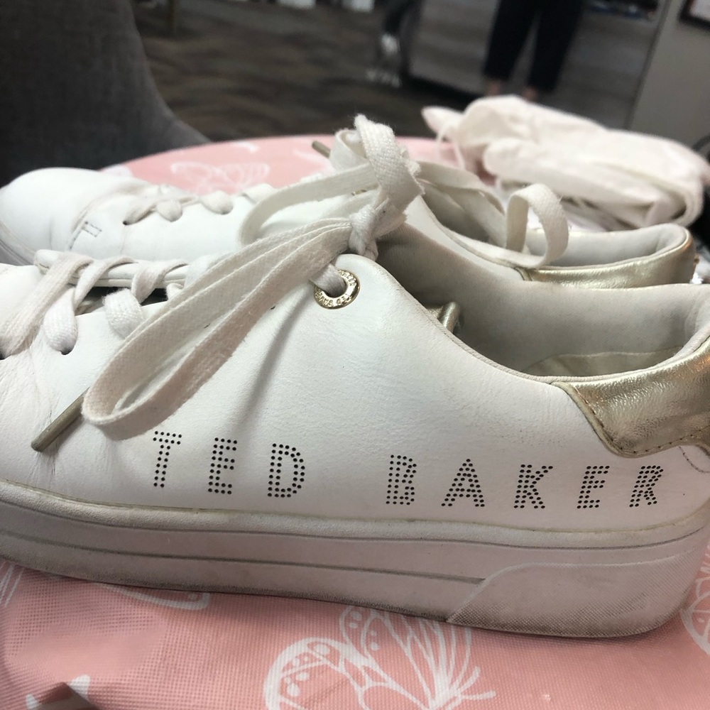 Ted Baker Kids White and Gold Sneakers